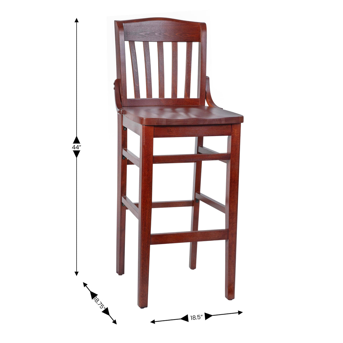 Mahogany |#| School House Back Mahogany Wood Restaurant Barstool with Footrest