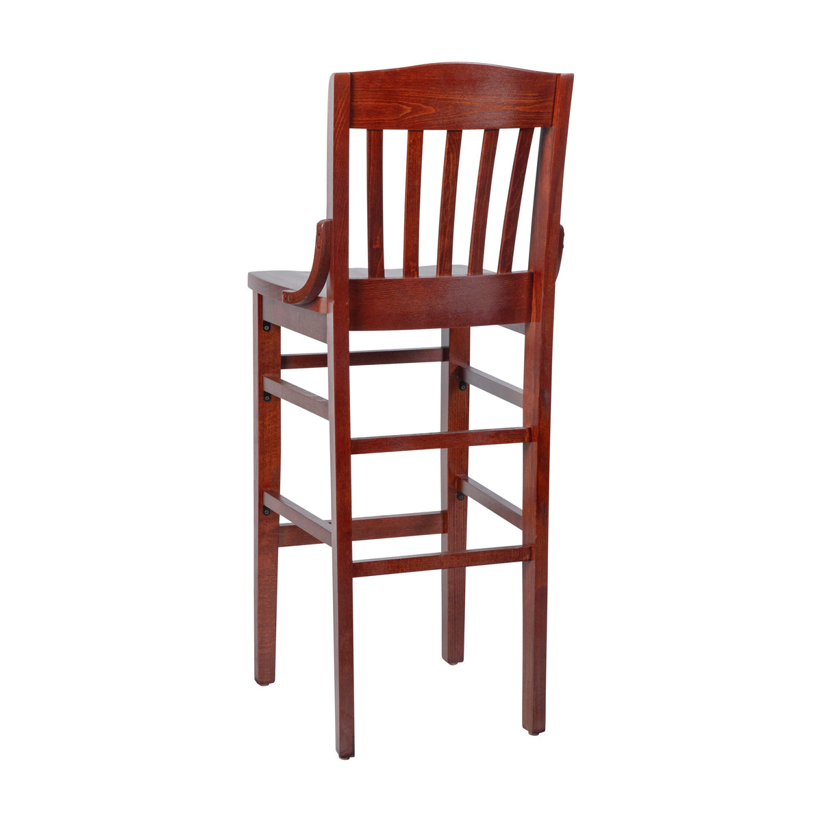 Mahogany |#| School House Back Mahogany Wood Restaurant Barstool with Footrest