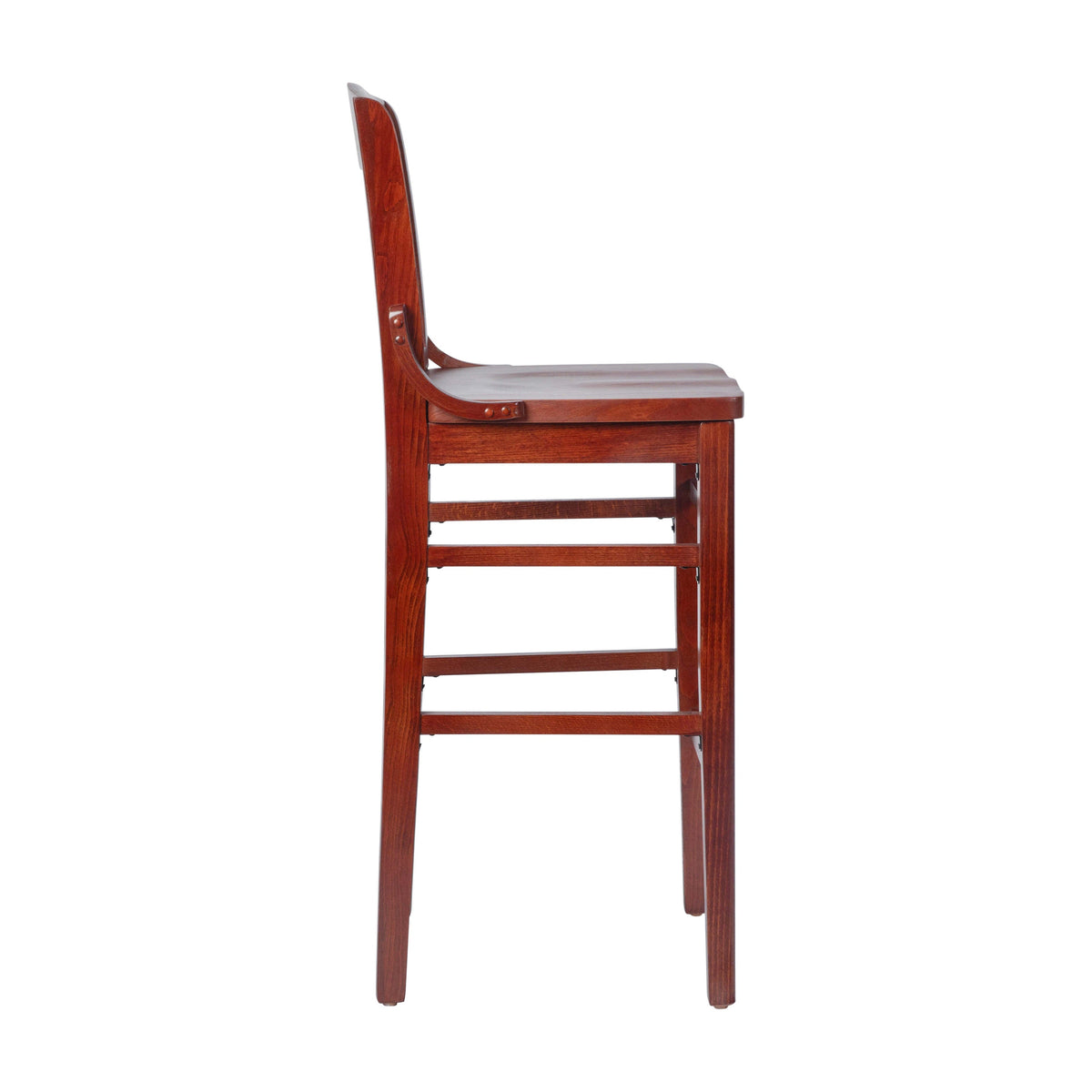 Mahogany |#| School House Back Mahogany Wood Restaurant Barstool with Footrest