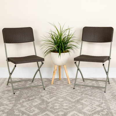 HERCULES Series Rattan Plastic Folding Chair with Gray Frame - View 2