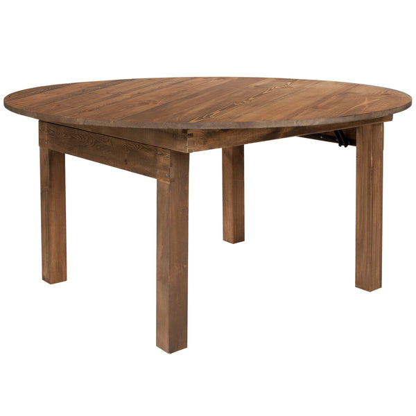 Antique Rustic |#| 60" Round Antique Rustic Solid Pine Folding Farm Dining Table