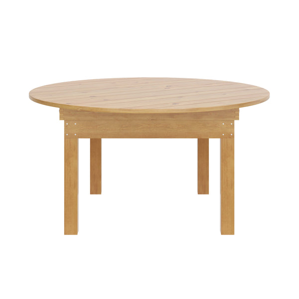 Light Natural |#| 60" Round Antique Rustic Solid Pine Farmhouse Folding Table in Light Natural