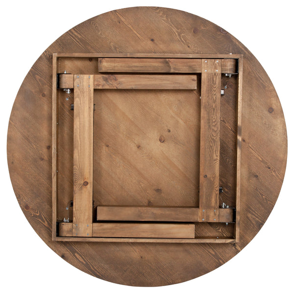 Antique Rustic |#| 60" Round Antique Rustic Solid Pine Folding Farm Dining Table