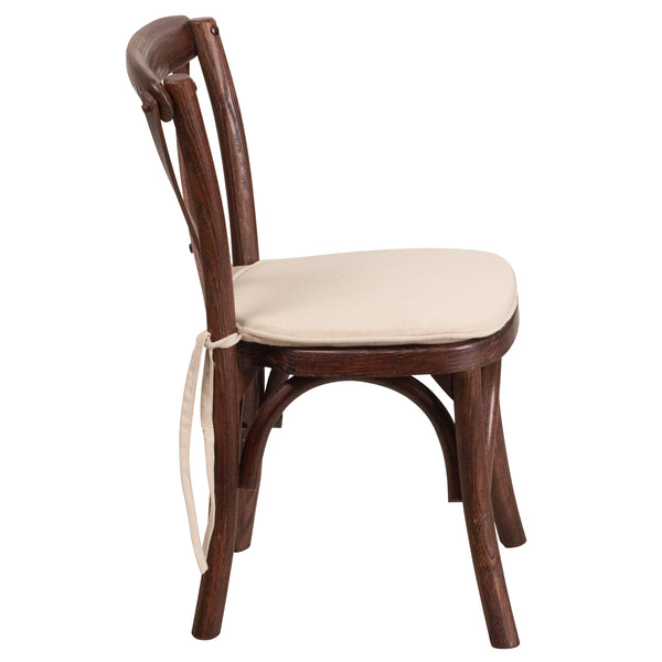 Stackable Kids Mahogany Wood Cross Back Chair with Cushion - Kids Dining Chair