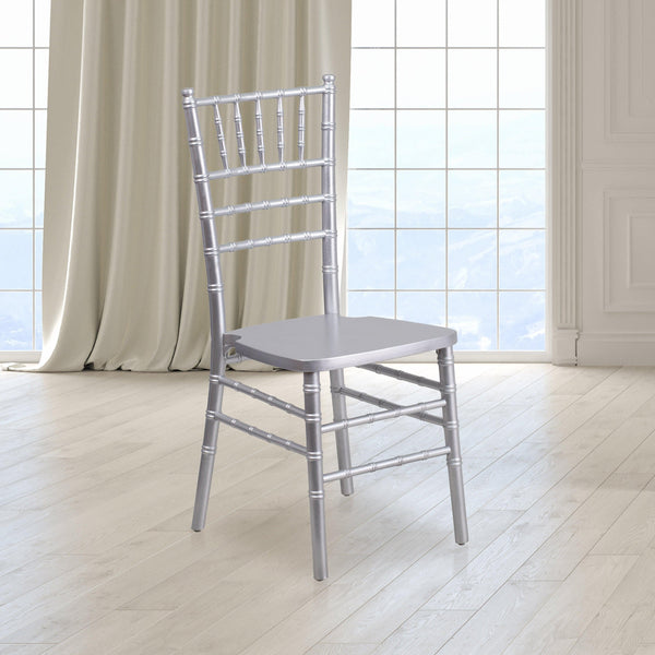 Silver |#| 1100lb. Capacity Silver Wood Stackable Chiavari Event Chair