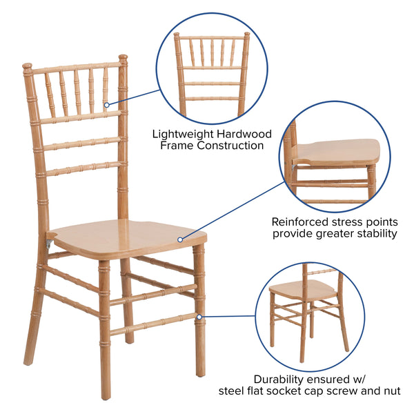 Natural |#| 1100lb. Capacity Natural Wood Stackable Chiavari Event Chair