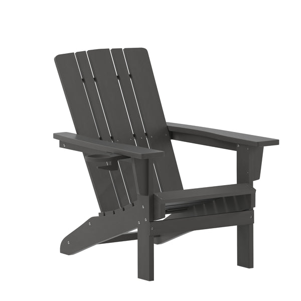 Gray |#| Commercial Grade All-Weather Adirondack Chair with Swiveling Cupholder - Gray