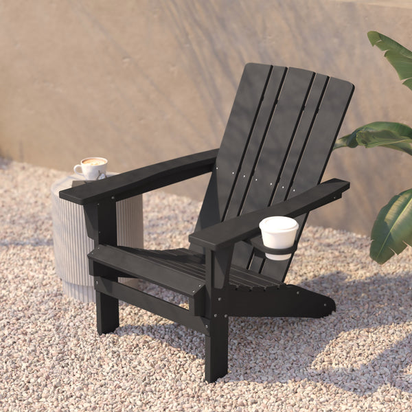 Gray |#| Commercial Grade All-Weather Adirondack Chair with Swiveling Cupholder - Gray