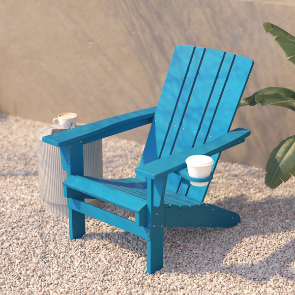 Blue |#| Commercial Grade All-Weather Adirondack Chair with Swiveling Cupholder - Blue