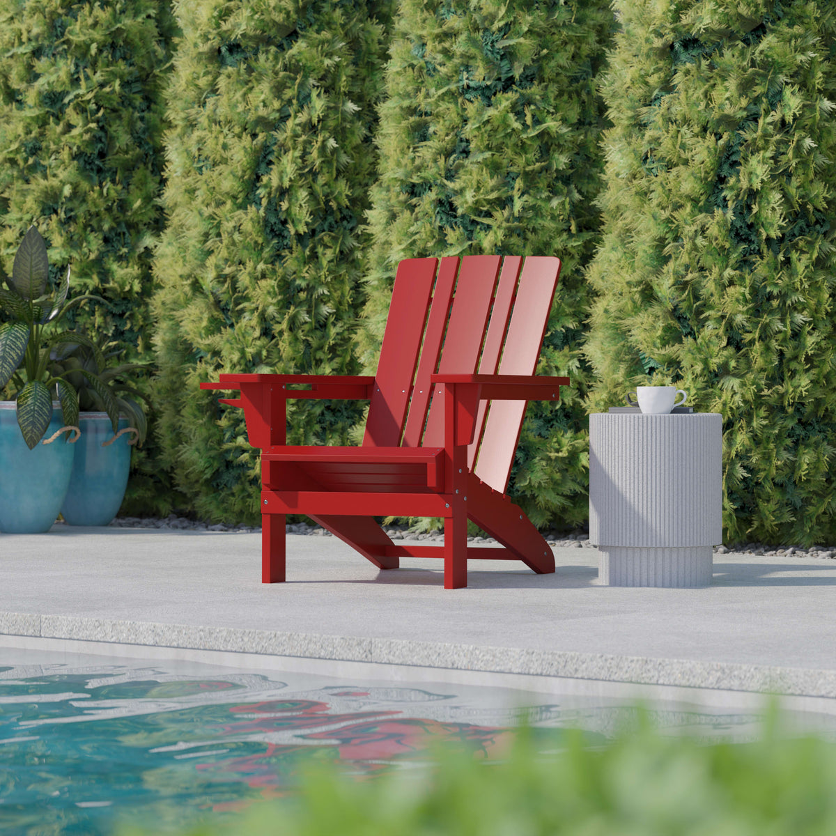 Red |#| Commercial Grade All-Weather Adirondack Chair with Swiveling Cupholder - Red