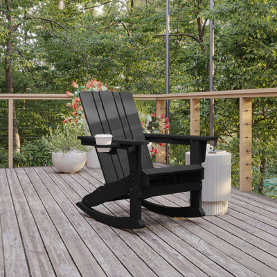 Halifax HDPE Adirondack Chair with Cup Holder and Pull Out Ottoman, All-Weather HDPE Indoor/Outdoor Chair