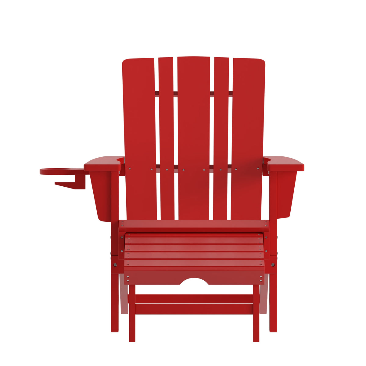 Red |#| Commercial All-Weather Adirondack Chair with Pullout Ottoman & Cupholder - Red