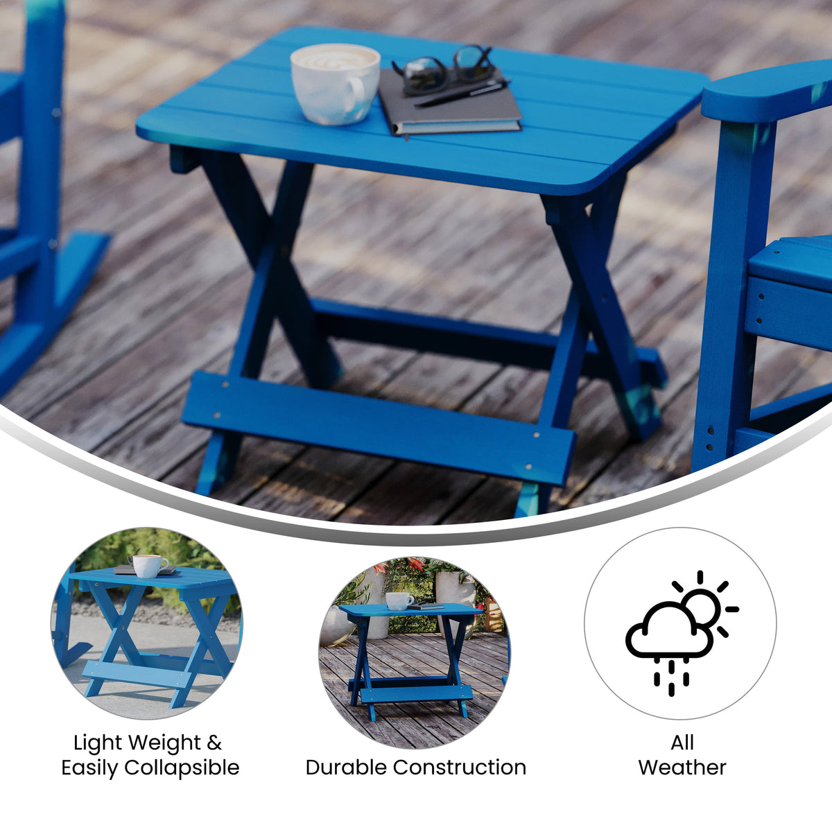 Blue |#| Commercial Grade All-Weather Portable Folding Adirondack Side Table - Blue