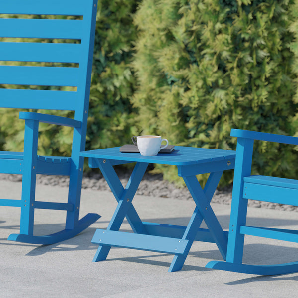 Blue |#| Commercial Grade All-Weather Portable Folding Adirondack Side Table - Blue