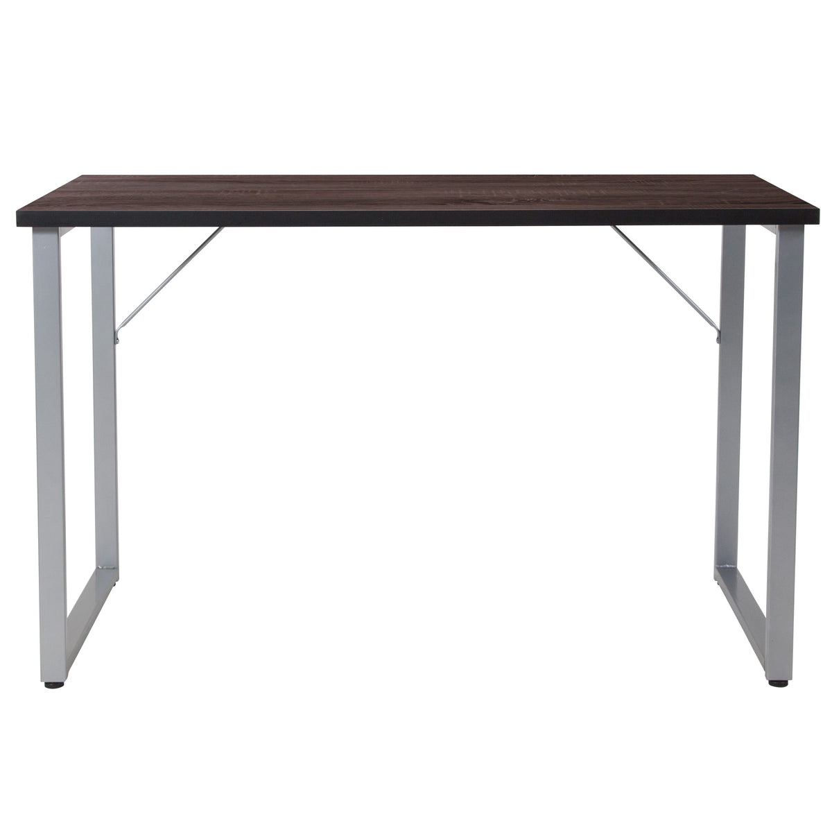 Black Finish Computer Desk with Silver Metal Frame - Home Office Furniture