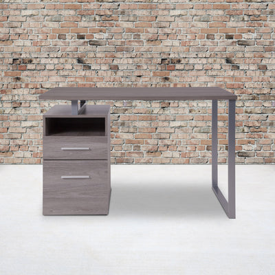 Harwood Desk with Two Drawers and Metal Frame