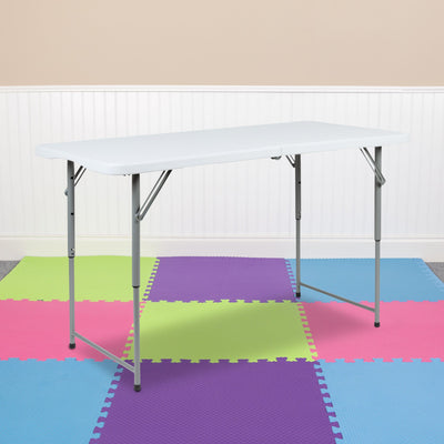 Height Adjustable Bi-Fold Plastic Folding Table with Carrying Handle