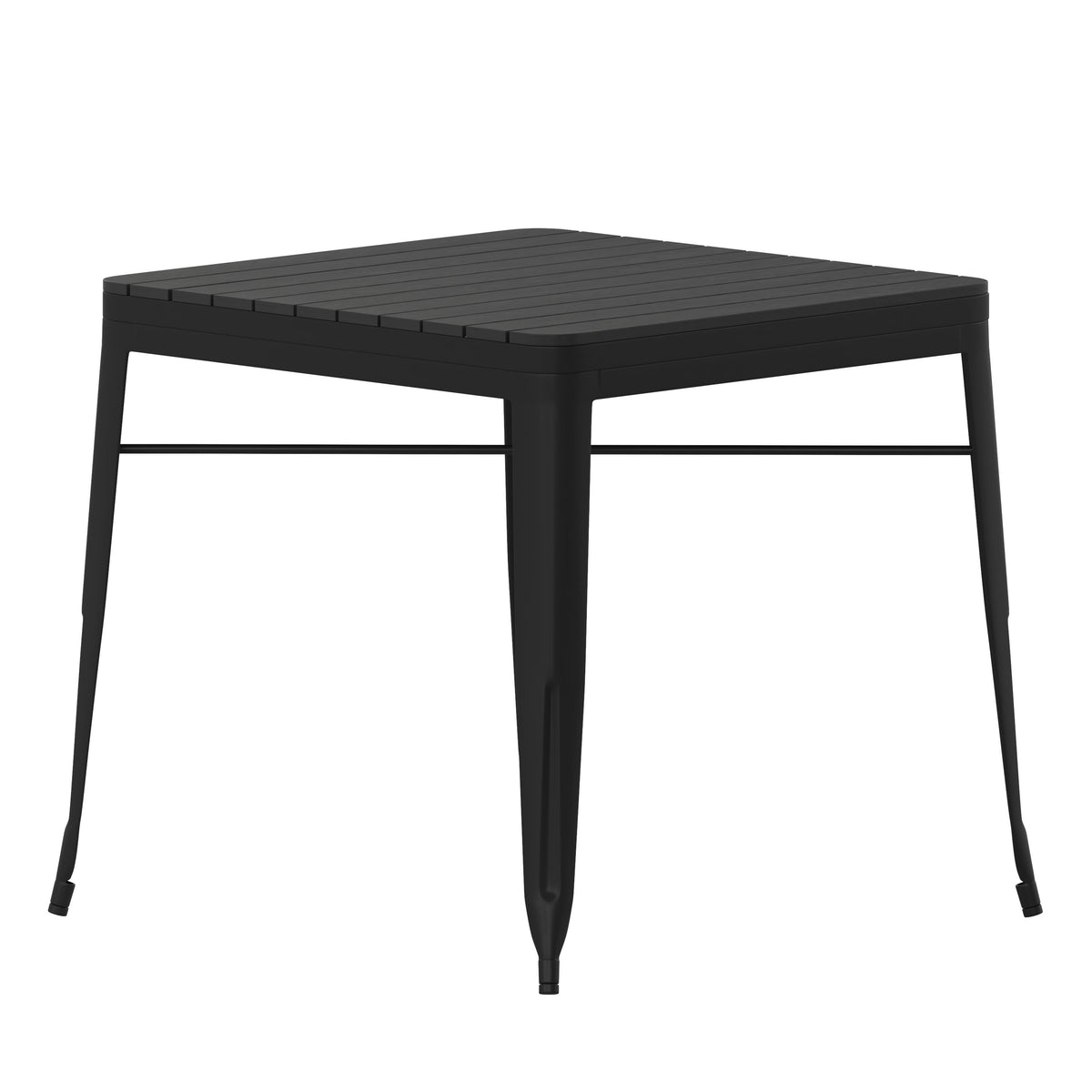 Black Top/Black Frame |#| Indoor/Outdoor Commercial Steel Patio Table with Poly Resin Slatted Top - Black