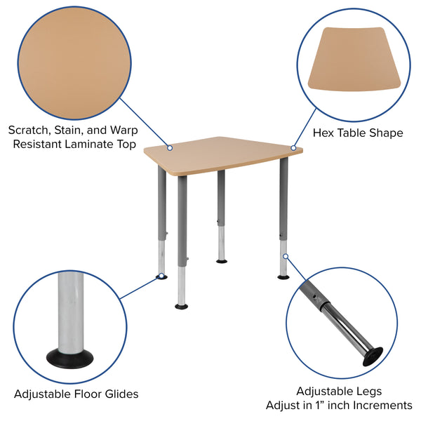 Hex Natural Collaborative Adjustable Student Desk - Home and Classroom