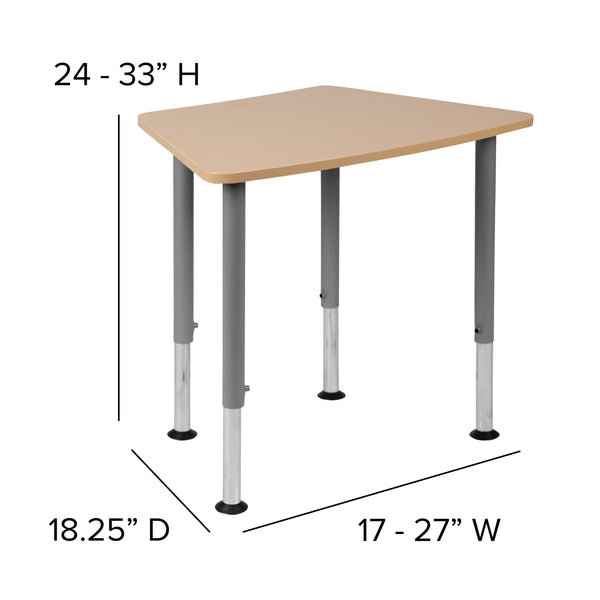 Hex Natural Collaborative Adjustable Student Desk - Home and Classroom