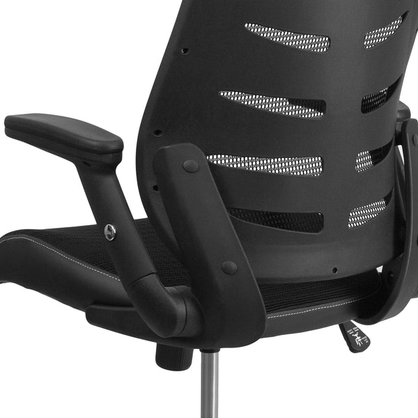 High Back Designer Black Mesh Swivel Executive Ergonomic Chair with Flip-Up Arms