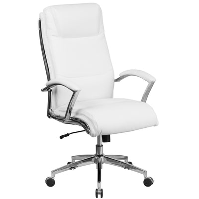 High Back Designer Smooth Upholstered Executive Swivel Office Chair with Chrome Base and Arms