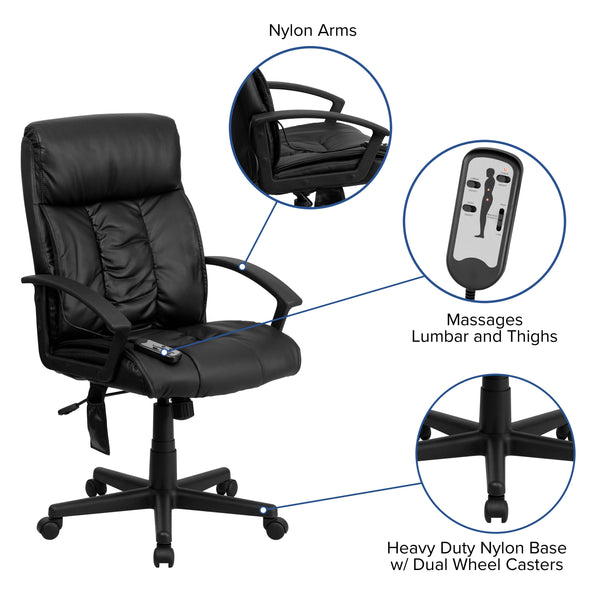 High Back Massaging Black LeatherSoft Upholstered Chair with Side Remote Pocket