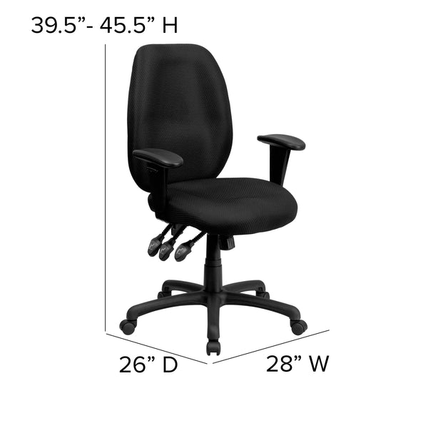 Black |#| High Back Black Fabric Multifunction Ergonomic Office Chair with Adjustable Arms