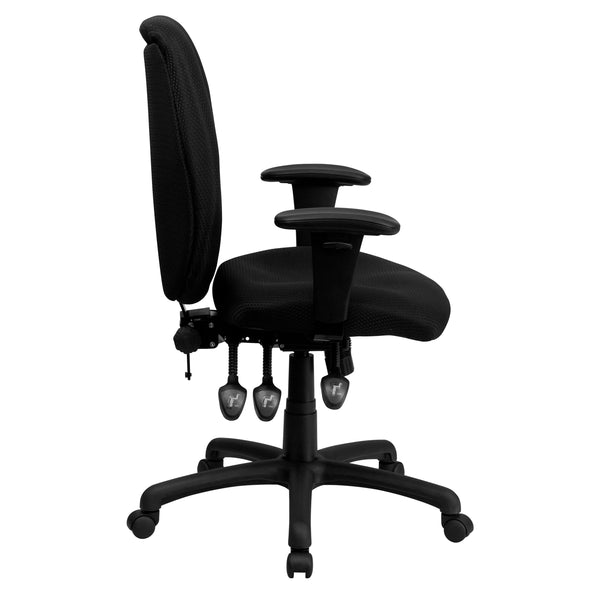 Black |#| High Back Black Fabric Multifunction Ergonomic Office Chair with Adjustable Arms