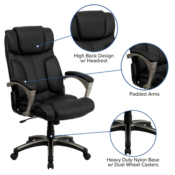 High Back Folding Black LeatherSoft Executive Swivel Office Chair with Arms