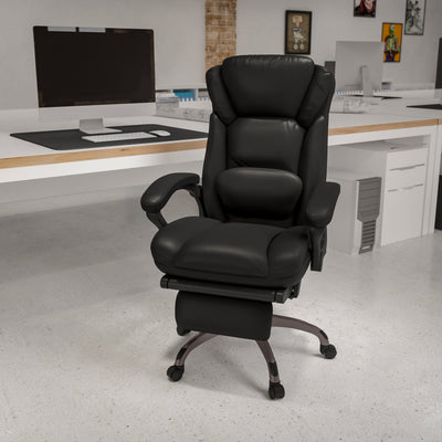 High Back LeatherSoft Executive Reclining Swivel Office Chair with Outer Lumbar Cushion and Arms