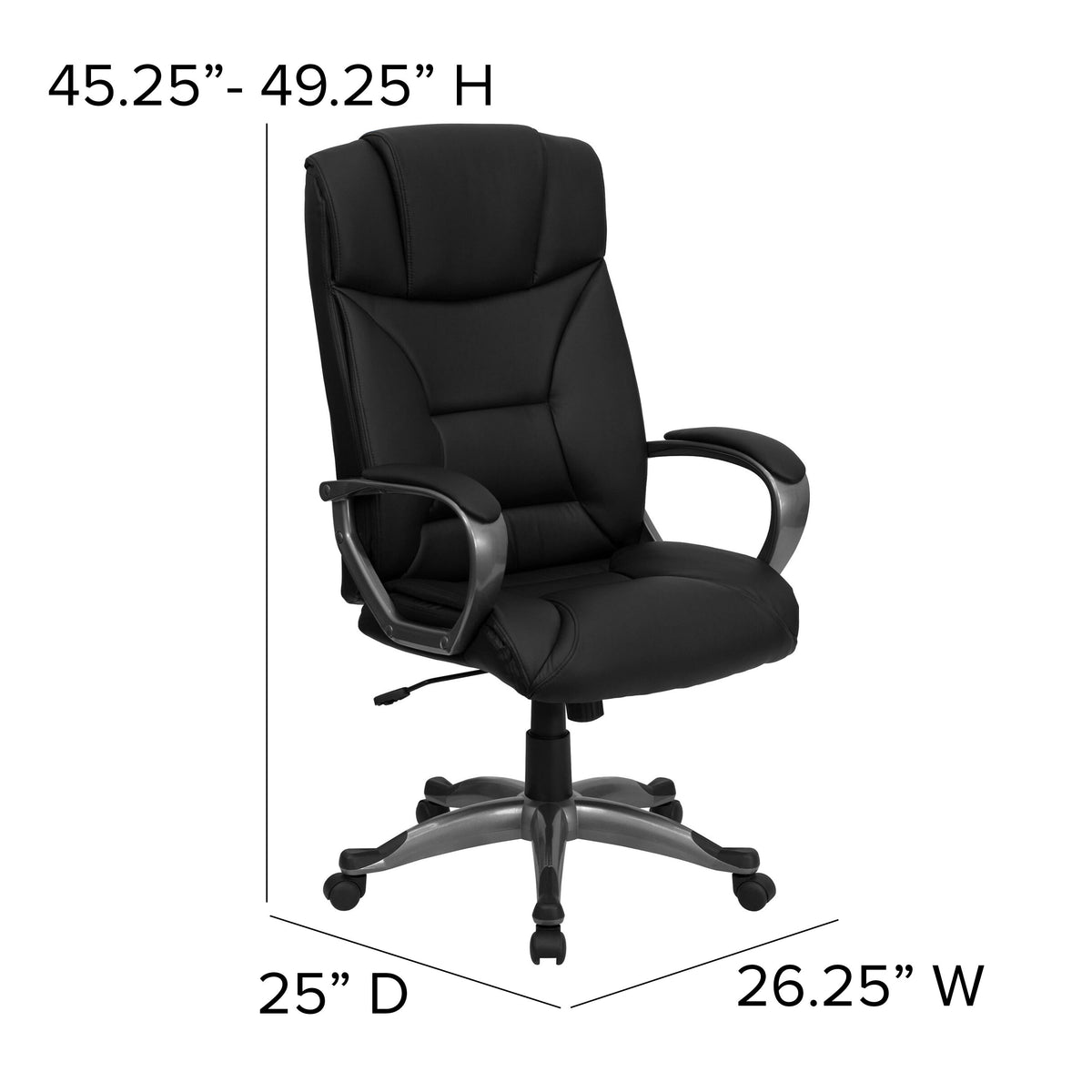 High Back Black LeatherSoft Executive Swivel Office Chair w/Lip Edge Base & Arms