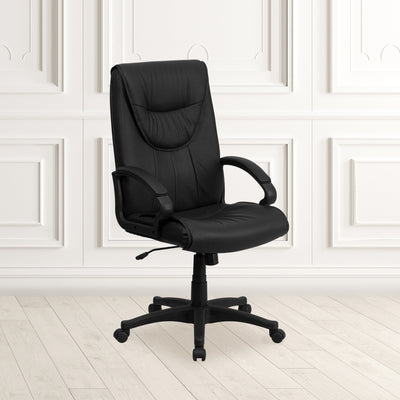 High Back Leather Executive Swivel Office Chair with Distinct Headrest and Arms