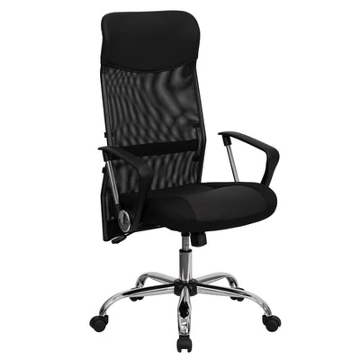 High Back Leather and Mesh Swivel Task Office Chair with Arms