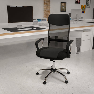 High Back Leather and Mesh Swivel Task Office Chair with Arms