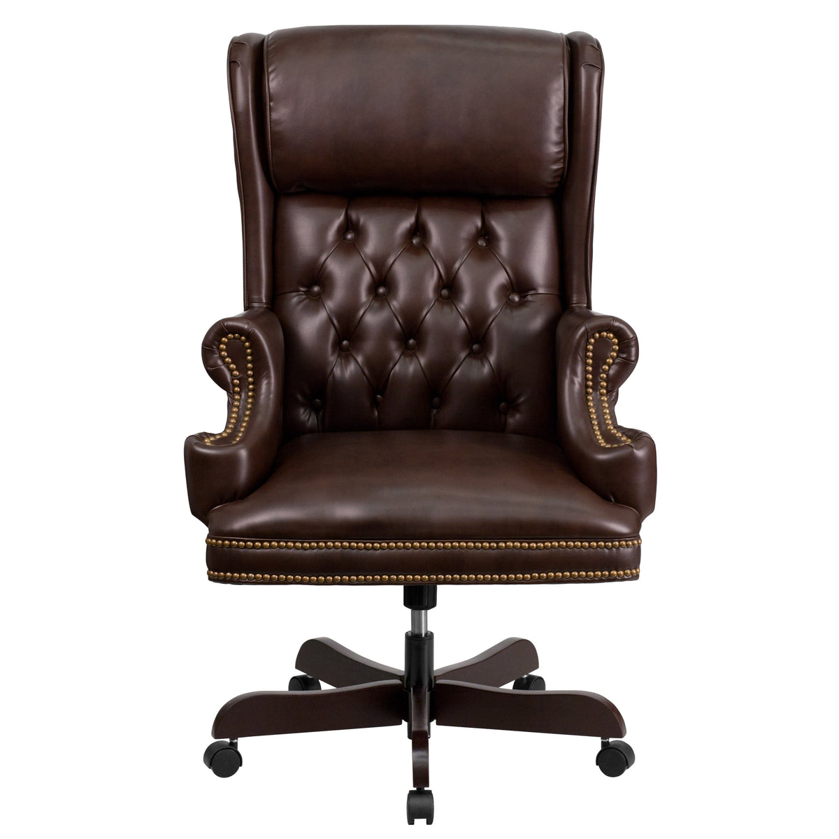 Brown |#| High Back Tufted Brown LeatherSoft Ergonomic Office Chair w/Oversized Headrest