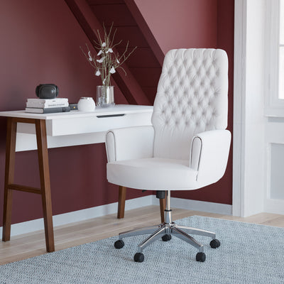 High Back Traditional Tufted LeatherSoft Executive Swivel Office Chair with Silver Welt Arms - View 2