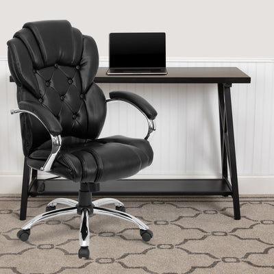 High Back Transitional Style LeatherSoft Executive Swivel Office Chair with Arms