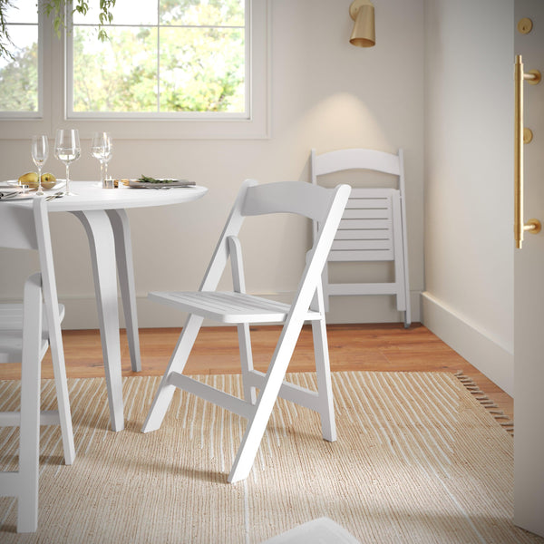 White |#| Commercial Grade Solid Wood Portable Folding Dining Chair, White Finish