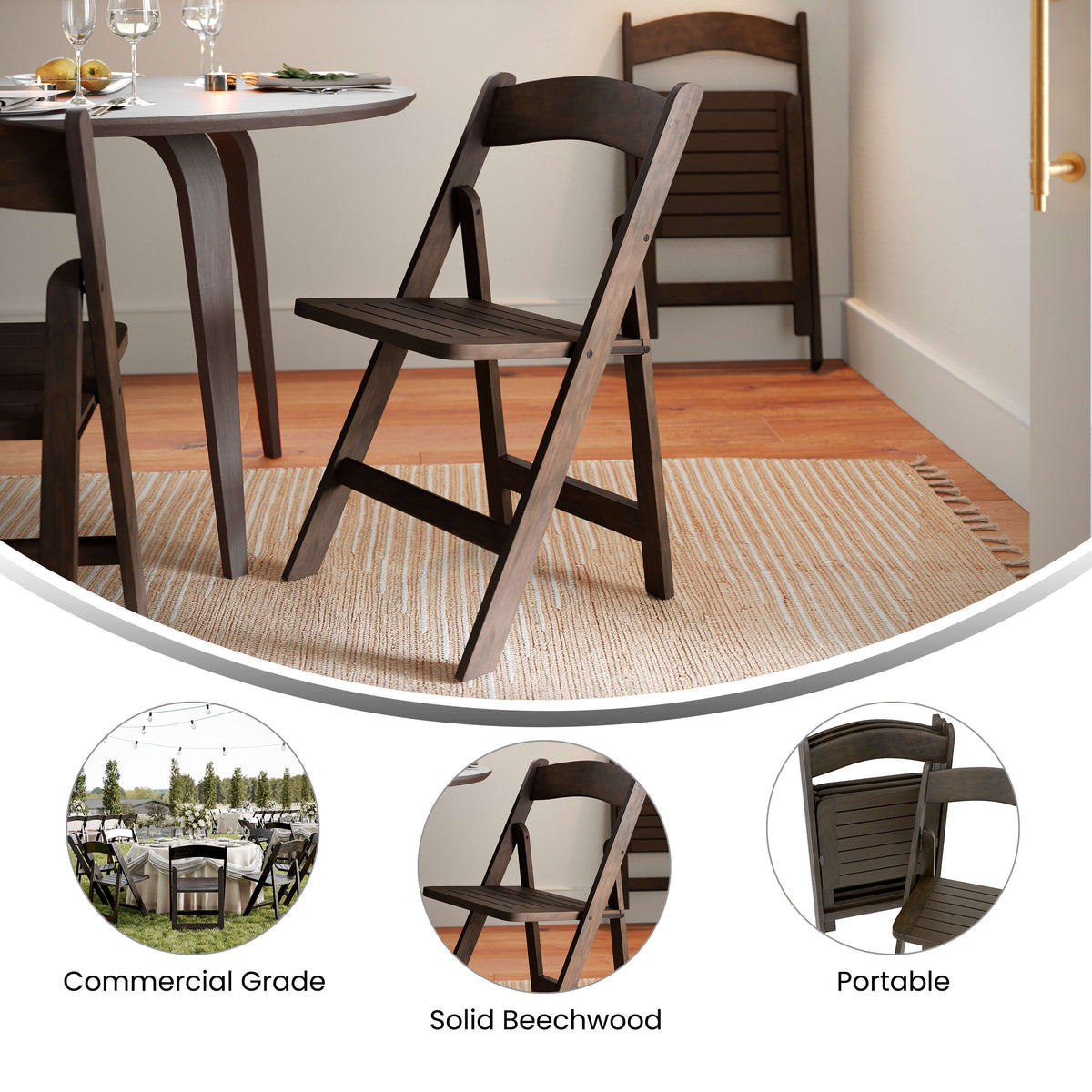 Early American Wood |#| Commercial Grade Solid Wood Portable Folding Dining Chair, Early American Finish