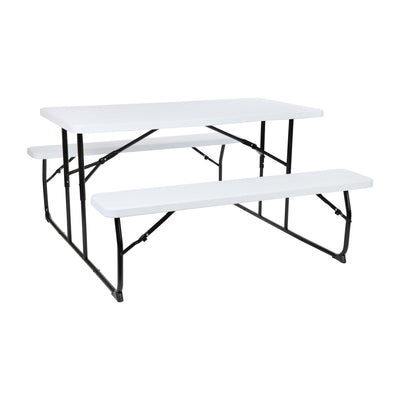 Insta-Fold Wood Grain Folding Picnic Table and Benches - 4.5 Foot Folding Table - View 1