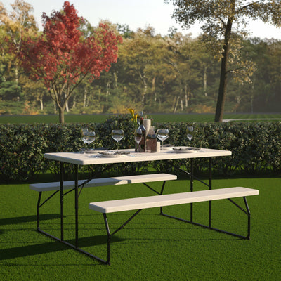 Insta-Fold Wood Grain Folding Picnic Table and Benches - 4.5 Foot Folding Table - View 2
