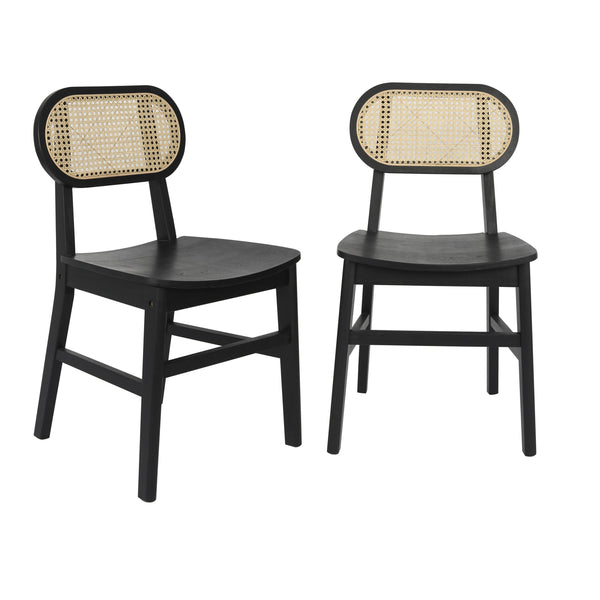 Black |#| 2 Pack Commercial Cane Rattan Event Chairs - Wood Backs and Seats-Natural/Black