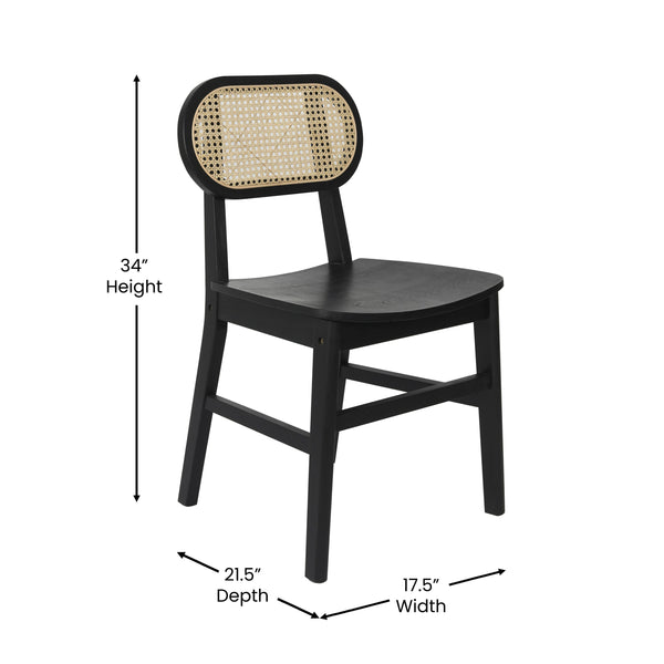Black |#| 2 Pack Commercial Cane Rattan Event Chairs - Wood Backs and Seats-Natural/Black