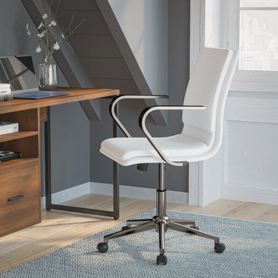 James Mid-Back Designer Executive Upholstered Office Chair with Brushed Metal Base and Arms