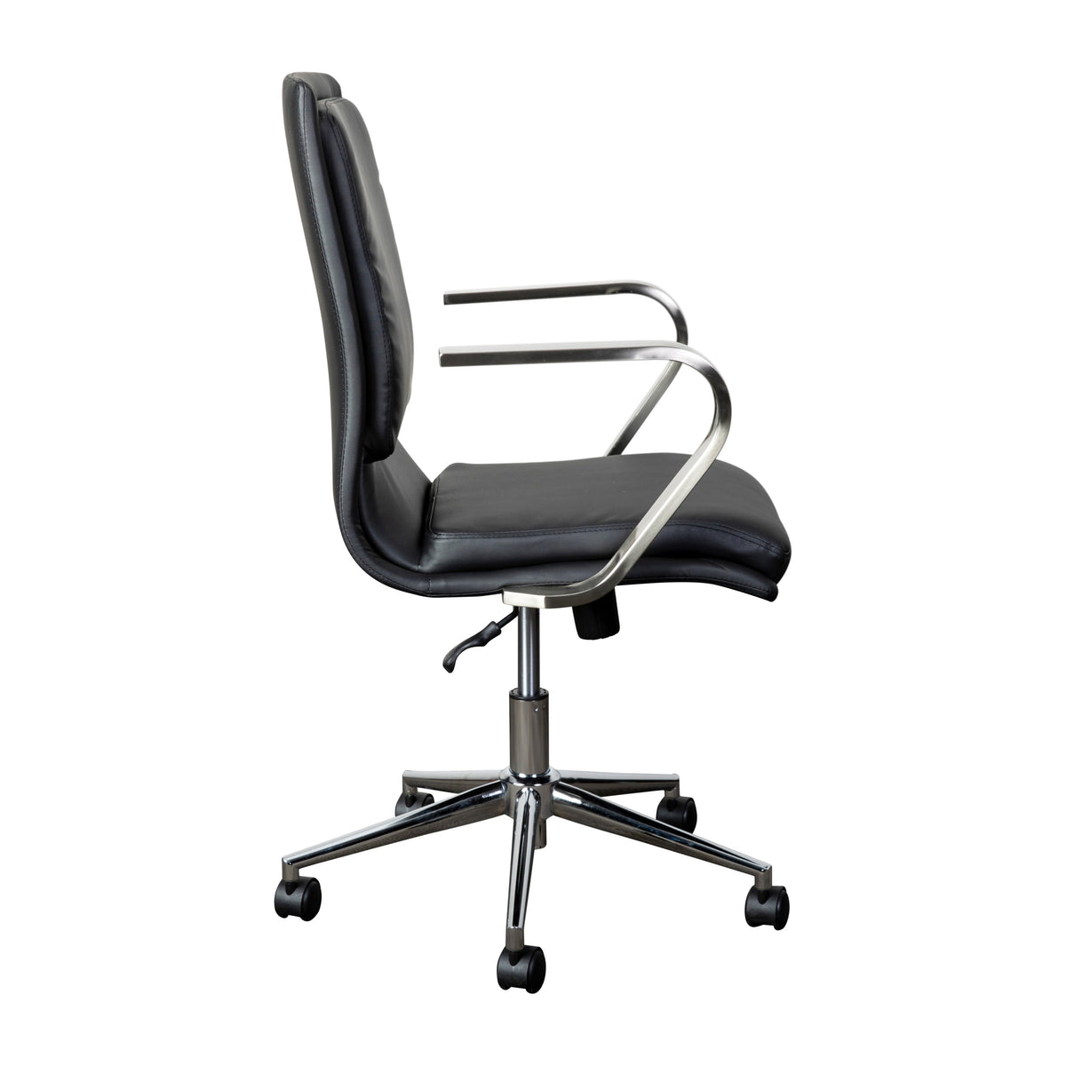 Black LeatherSoft/Chrome Frame |#| Designer Executive Swivel Office Chair with Brushed Chrome Arms and Base, Black