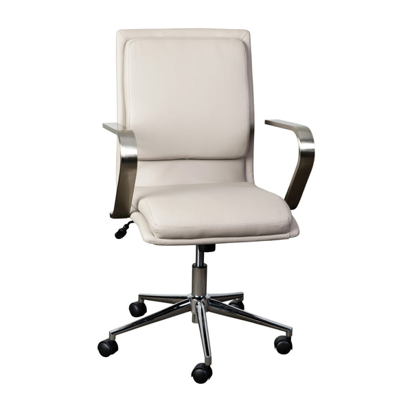 Taupe LeatherSoft/Chrome Frame |#| Designer Executive Swivel Office Chair with Brushed Chrome Arms and Base, Taupe