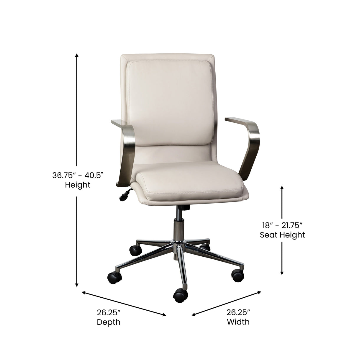 Taupe LeatherSoft/Chrome Frame |#| Designer Executive Swivel Office Chair with Brushed Chrome Arms and Base, Taupe