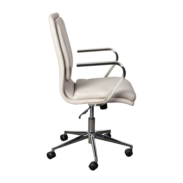 Taupe LeatherSoft/Chrome Frame |#| Designer Executive Swivel Office Chair with Brushed Chrome Arms and Base, Taupe