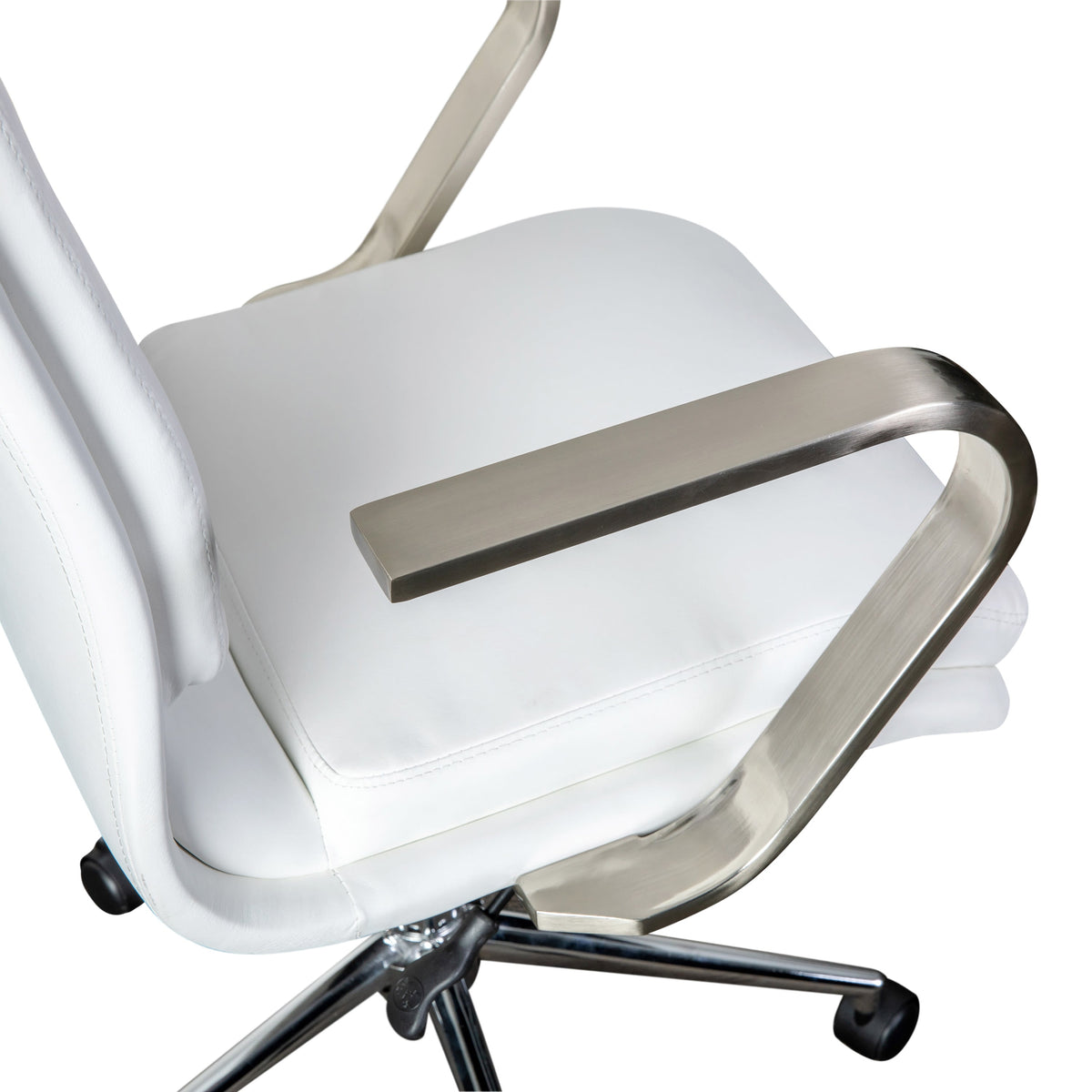 White LeatherSoft/Chrome Frame |#| Designer Executive Swivel Office Chair with Brushed Chrome Arms and Base, White